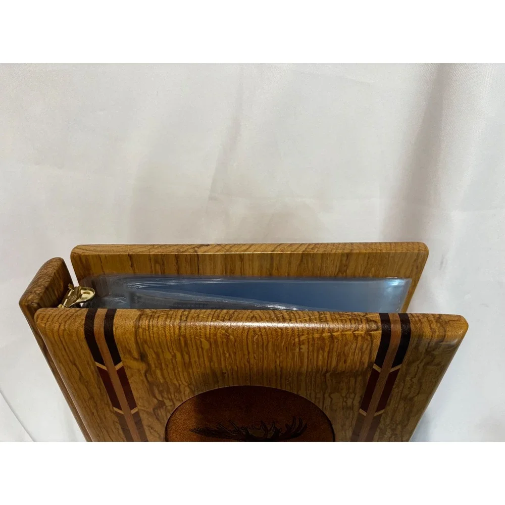 Unique Handcrafted Wood Photo Album Binder‎ Moose Wolf Inlay Cabin Rustic Unique